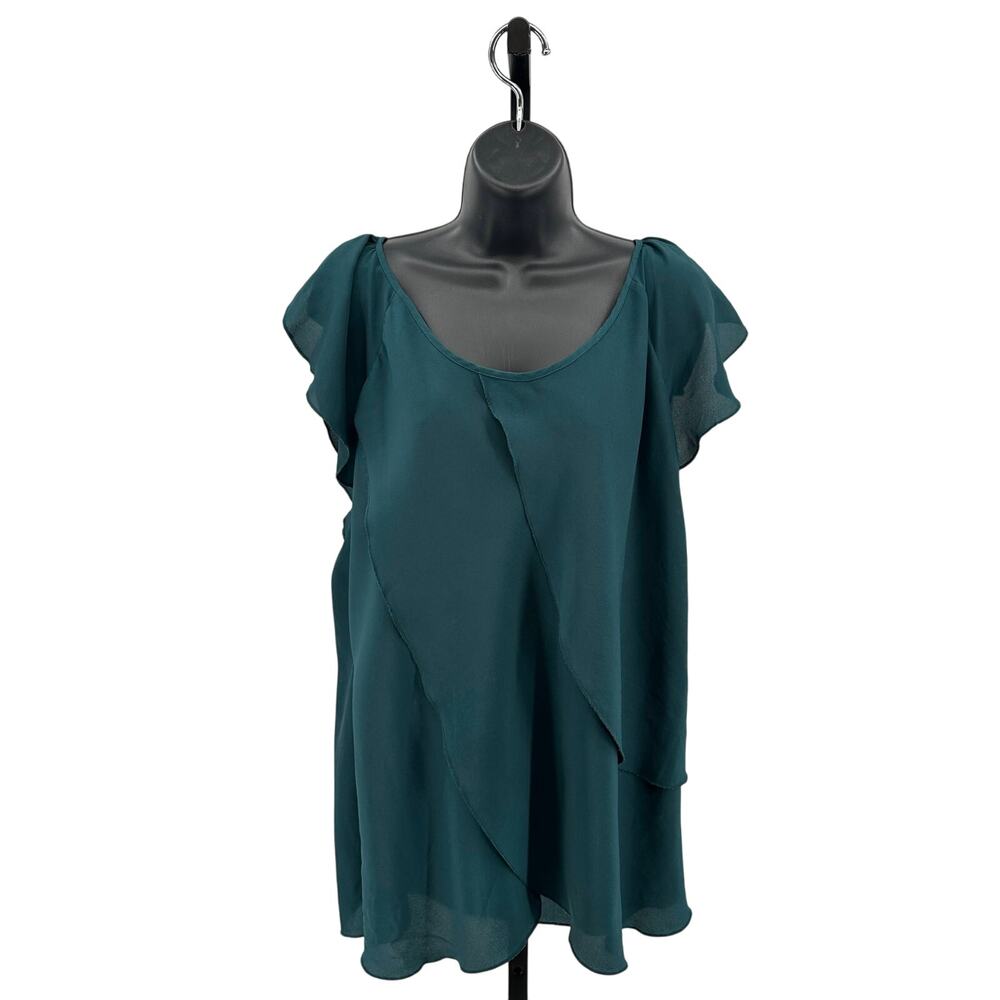 Massimo Blouse WMNS XXL Green Shirt Scoop Neck Flutter Sleeve Ruffle Top Office